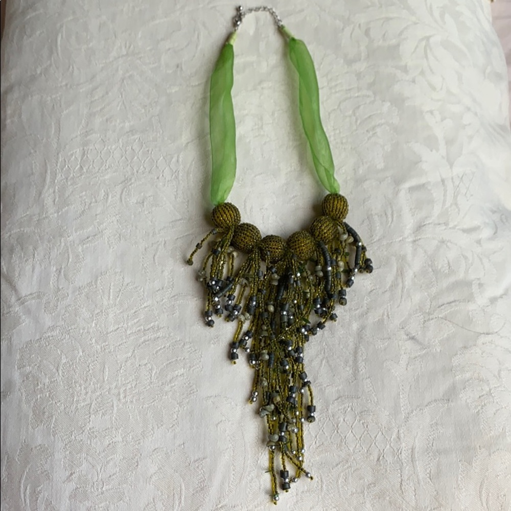 Green and brown recycled necklace